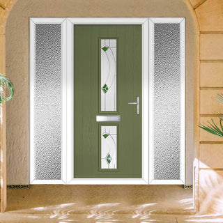 Image: Cottage Style Debonaire 2 Composite Front Door Set with Double Side Screen - Central Kupang Green Glass - Shown in Reed Green