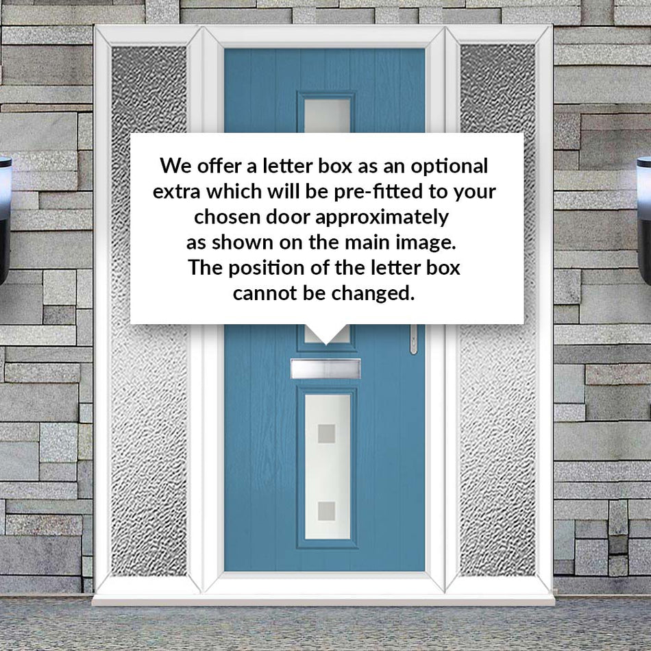 Cottage Style Debonaire 2 Composite Front Door Set with Double Side Screen - Central Sandblast Ellie Glass - Shown in Pastel Blue