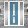 Cottage Style Debonaire 2 Composite Front Door Set with Double Side Screen - Central Sandblast Ellie Glass - Shown in Pastel Blue