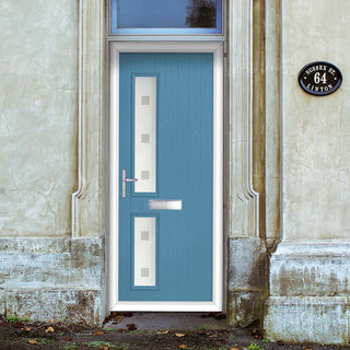 Image: Cottage Style Debonaire 2 Composite Front Door Set with Hnd Sandblast Ellie Glass - Shown in Pastel Blue