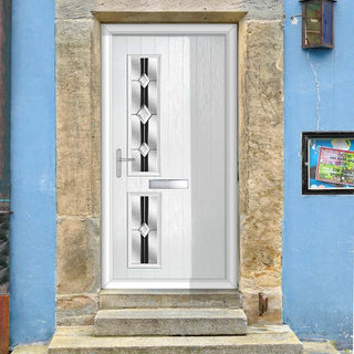 Image: Cottage Style Debonaire 2 Composite Front Door Set with Hnd Jet Glass - Shown in White