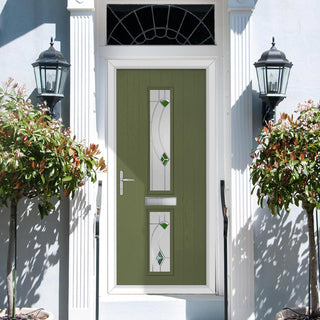 Image: Cottage Style Debonaire 2 Composite Front Door Set with Central Kupang Green Glass - Shown in Reed Green
