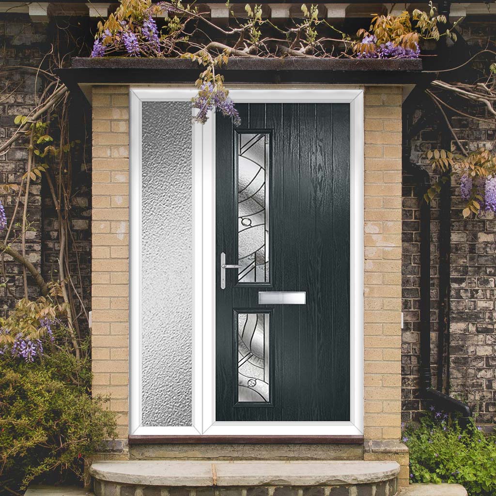 Cottage Style Debonaire 2 Composite Front Door Set with Single Side Screen - Hnd Abstract Glass - Shown in Anthracite Grey