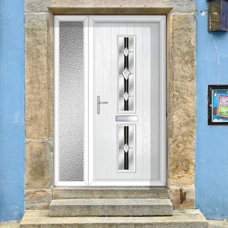 Image: Cottage Style Debonaire 2 Composite Front Door Set with Single Side Screen - Central Jet Glass - Shown in White