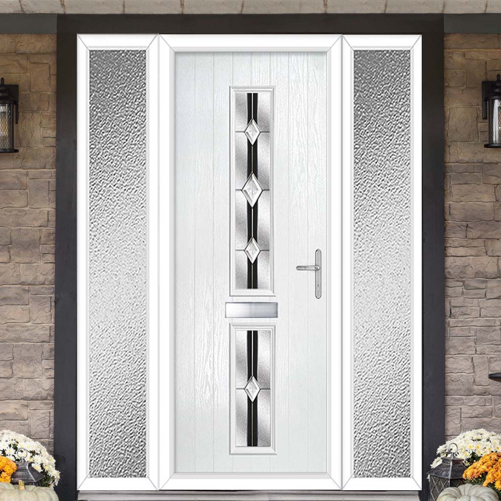 Cottage Style Debonaire 2 Composite Front Door Set with Double Side Screen - Central Jet Glass - Shown in White