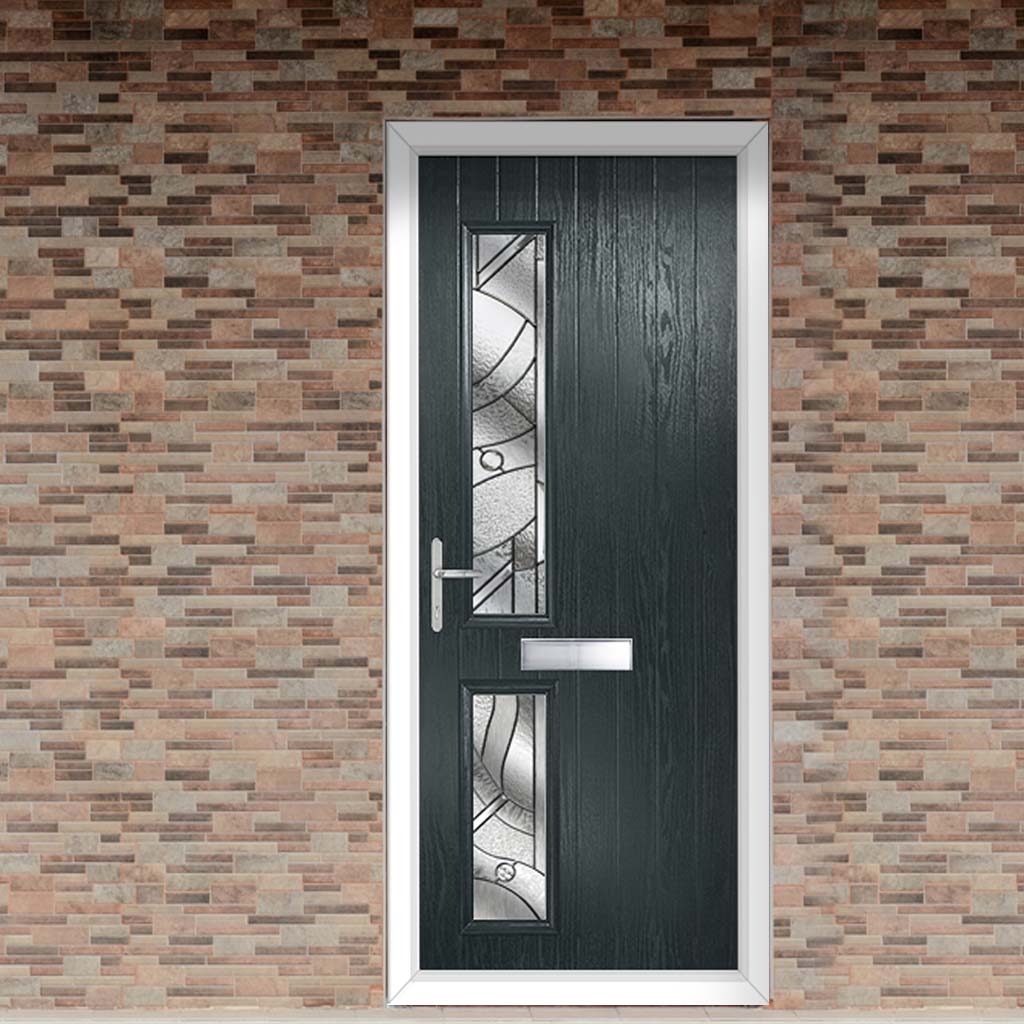 Cottage Style Debonaire 2 Composite Front Door Set with Hnd Abstract Glass - Shown in Anthracite Grey