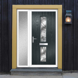 Image: Cottage Style Debonaire 2 Composite Front Door Set with Single Side Screen - Central Abstract Glass - Shown in Anthracite Grey