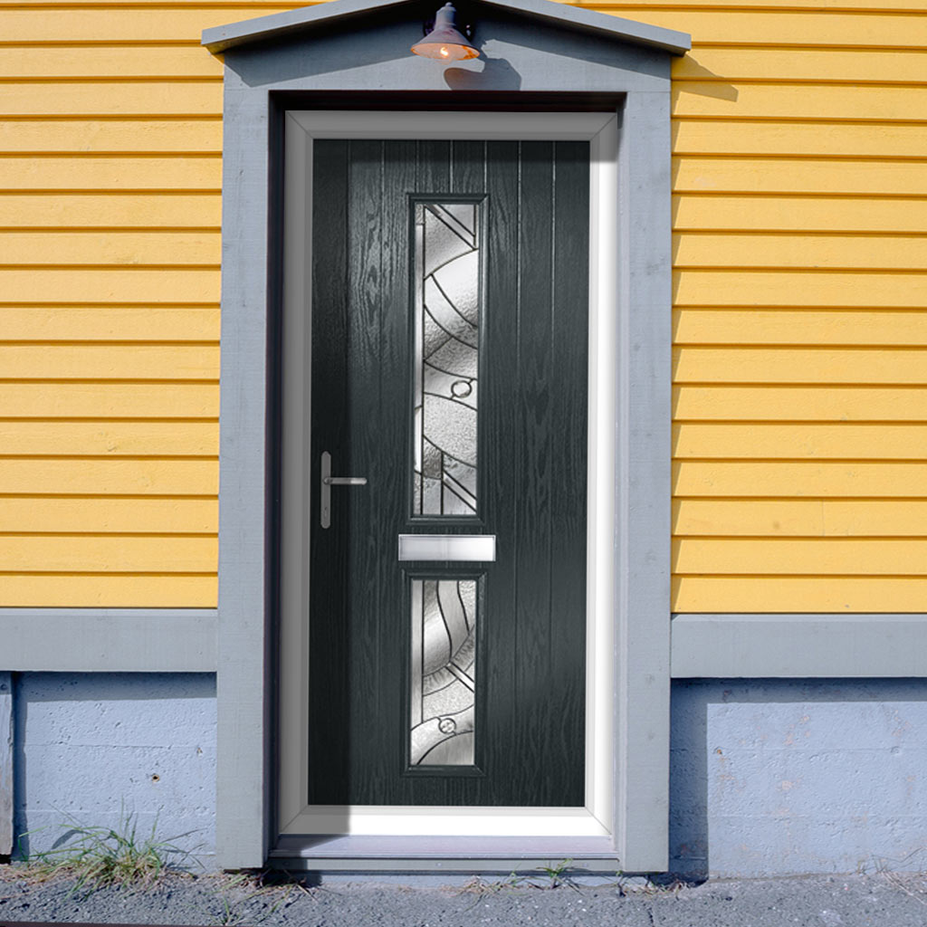 Cottage Style Debonaire 2 Composite Front Door Set with Central Abstract Glass - Shown in Anthracite Grey