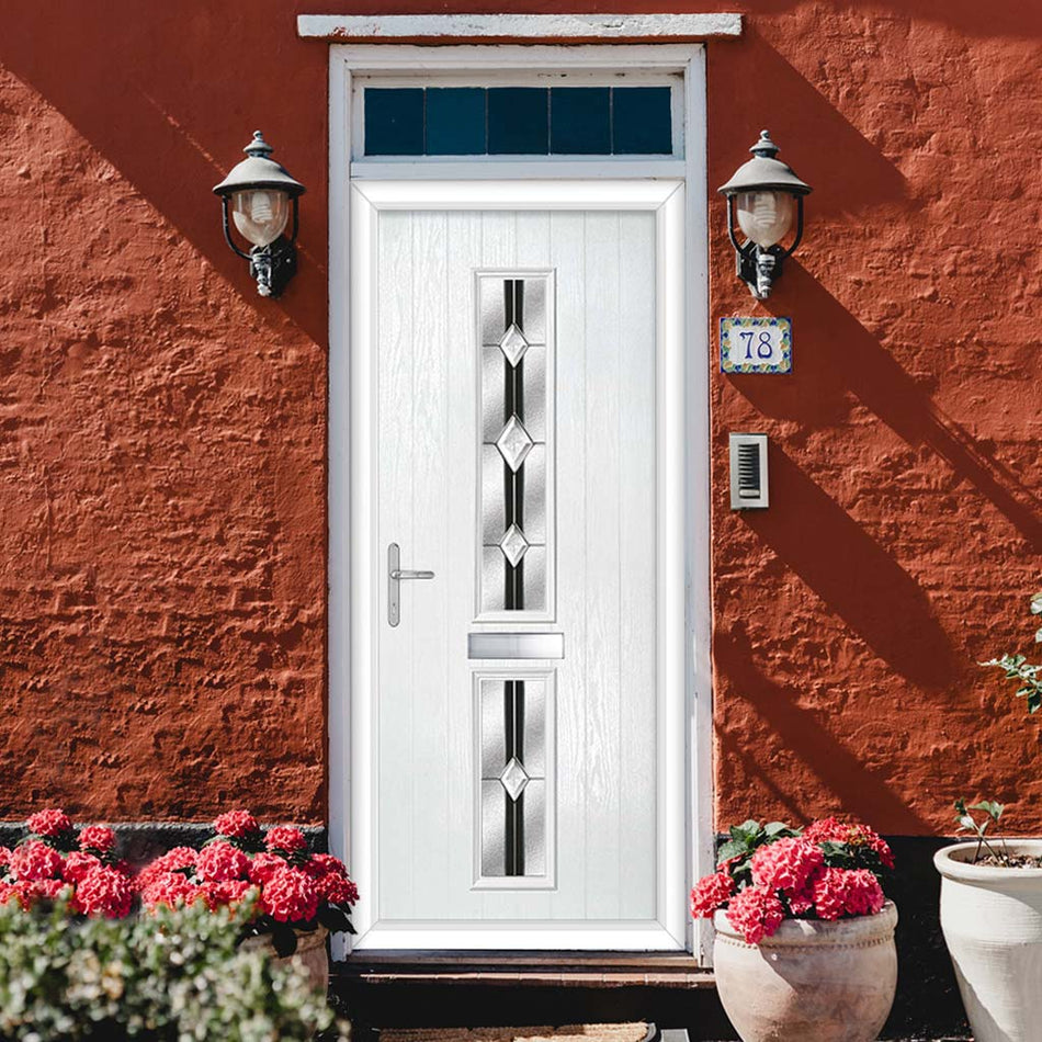 Cottage Style Debonaire 2 Composite Front Door Set with Central Jet Glass - Shown in White