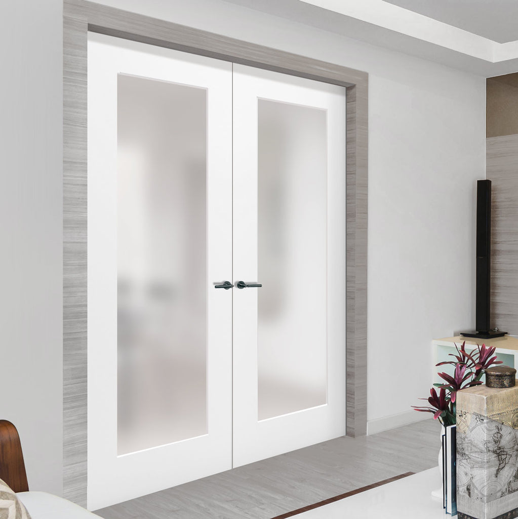 Bespoke Denver White Primed Shaker Internal Door Pair - Frosted Glass