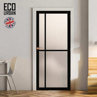 Image: Handmade Eco-Urban Marfa 4 Pane Solid Wood Internal Door UK Made DD6313SG - Frosted Glass - Eco-Urban® Shadow Black Premium Primed