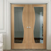 Emilia Oak Flush Door Pair - Stepped Panel Design - Clear Glass