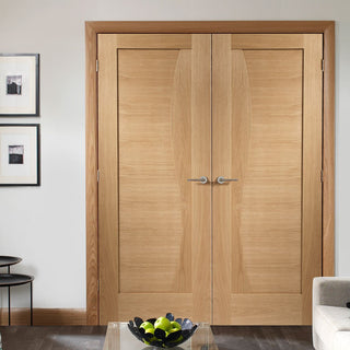 Image: Emilia Oak Flush Door Pair - Stepped Panel Design