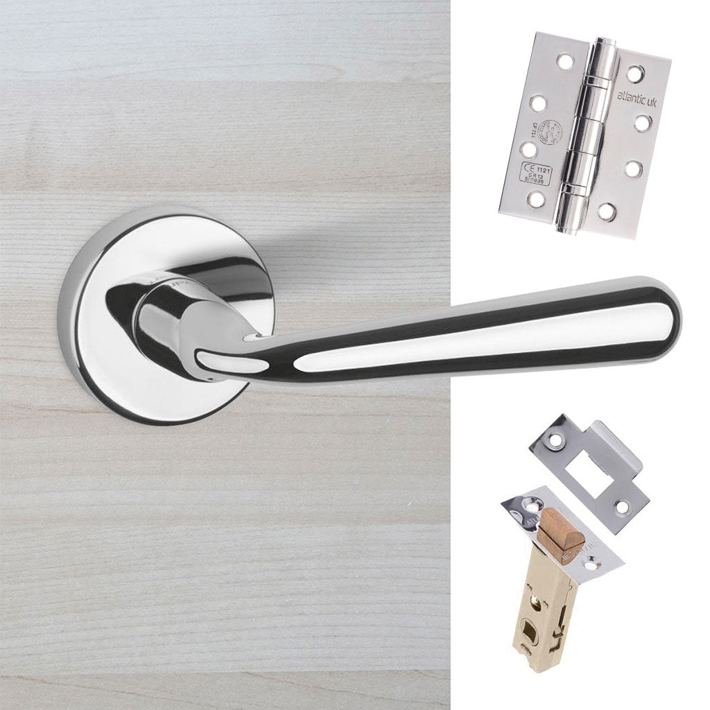 Tupai Rapido CurvaLine Adra Fire Lever on Round Rose - Bright Polished Chrome Handle Pack