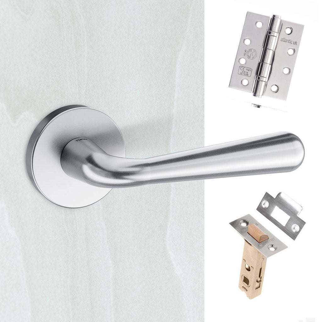 Tupai Rapido CurvaLine Adra Fire Lever on Round Rose - Satin Chrome Handle Pack