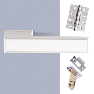 Image: Tupai Rapido VersaLine Tobar Fire Lever on Long Rose - White Decorative Plate - Bright Polished Chrome Handle Pack