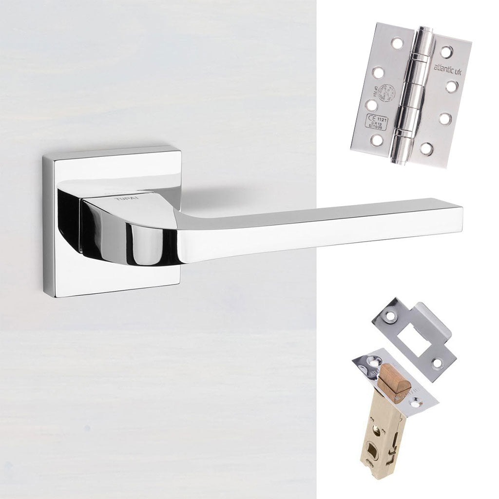 Tupai Rapido CurvaLine Valbona Fire Lever on Square Rose - Bright Polished Chrome Handle Pack