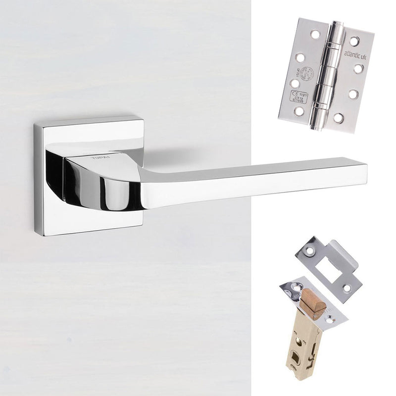 Tupai Rapido CurvaLine Valbona Fire Lever on Square Rose - Bright Polished Chrome Handle Pack