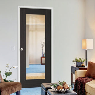 Image: Bespoke Diez Charcoal Black 1L Door - Raised Mouldings - Clear Glass - Prefinished
