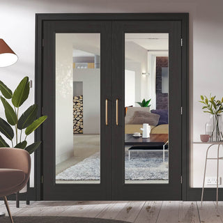 Image: Bespoke Diez Charcoal Black 1L Door Pair - Raised Mouldings - Clear Glass - Prefinished
