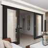 Double Sliding Door & Wall Track - Diez Charcoal Black 1L Door - Raised Mouldings - Clear Glass - Prefinished