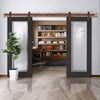 Double Sliding Door & Track - Diez Charcoal Black 1L Door - Raised Mouldings - Clear Glass - Prefinished