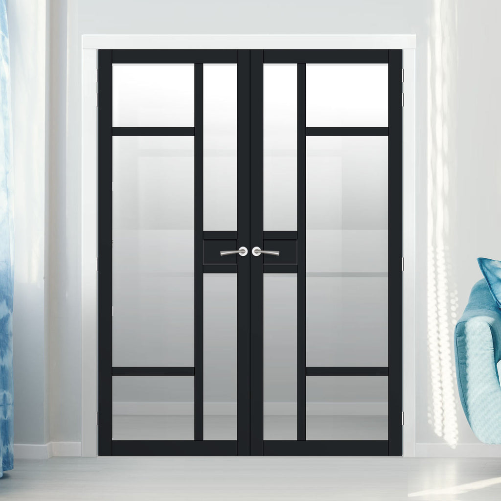 Handmade Eco-Urban Jura 5 Pane 1 Panel Door Pair DD6431G Clear Glass - Black Premium Primed