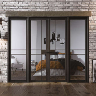 Image: W8 Greenwich Room Divider Door & Frame Kit - Clear Glass - Black Primed - 2031x2478mm Wide
