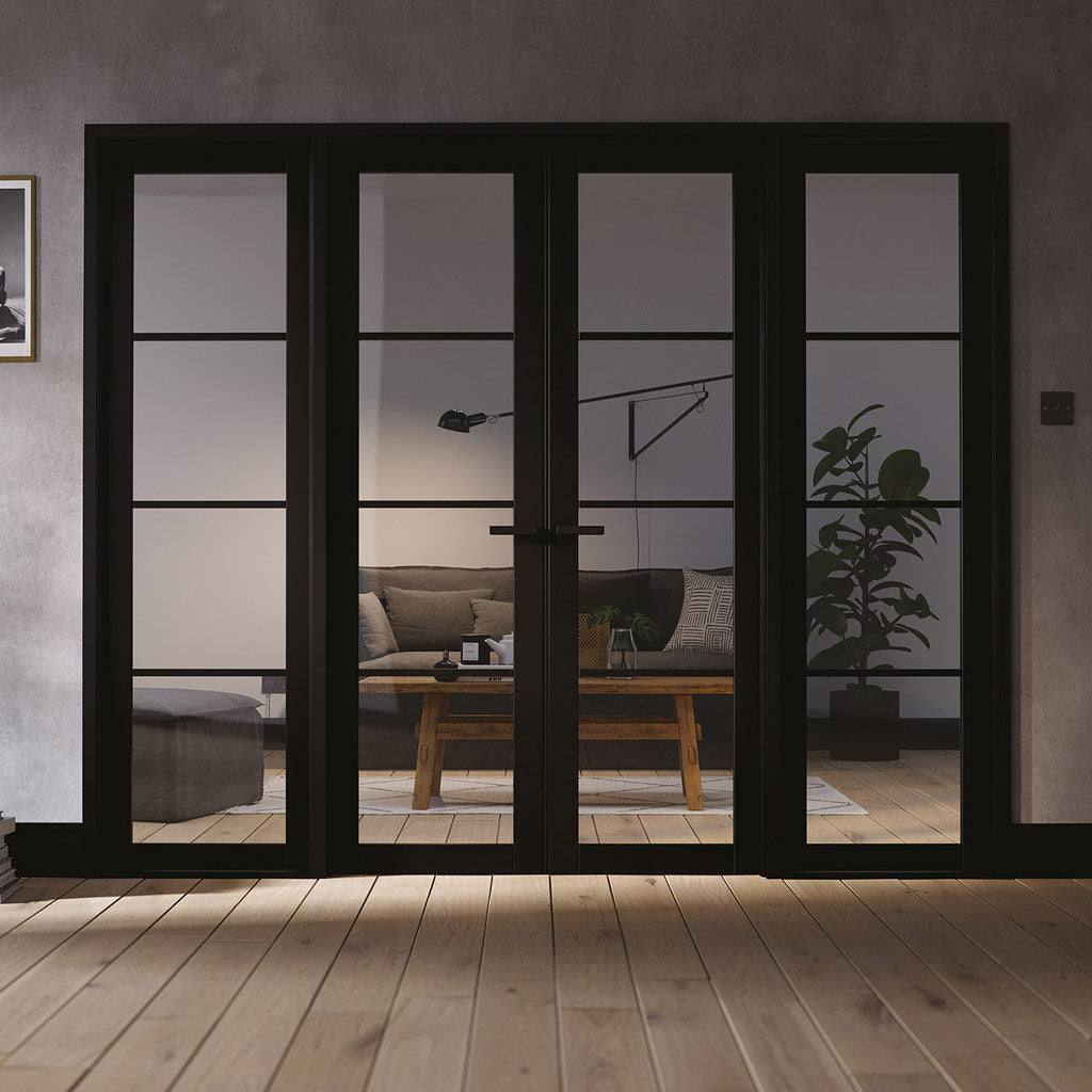 a glazed internal doorset designed to divide and connect large rooms while allowing light to flow through