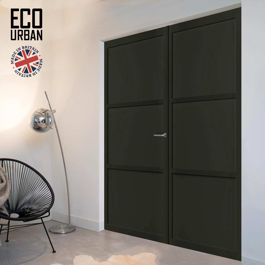 Manchester 3 Panel Solid Wood Internal Door Pair UK Made DD6305 - Eco-Urban® Shadow Black Premium Primed