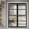 Brooklyn 4 Pane Solid Wood Internal Door Pair UK Made DD6308G - Clear Glass - Eco-Urban® Shadow Black Premium Primed