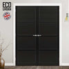 Brooklyn 4 Panel Solid Wood Internal Door Pair UK Made DD6307 - Eco-Urban® Shadow Black Premium Primed