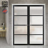 Eco-Urban Brooklyn 4 Pane Solid Wood Internal Door Pair UK Made DD6308SG - Frosted Glass - Eco-Urban® Shadow Black Premium Primed