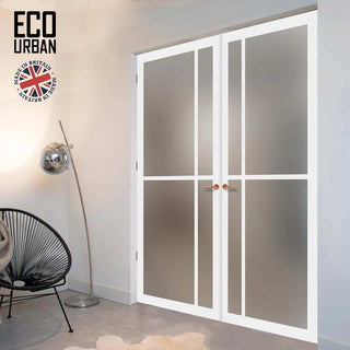 Image: Eco-Urban Marfa 4 Pane Solid Wood Internal Door Pair UK Made DD6313SG - Frosted Glass - Eco-Urban® Cloud White Premium Primed