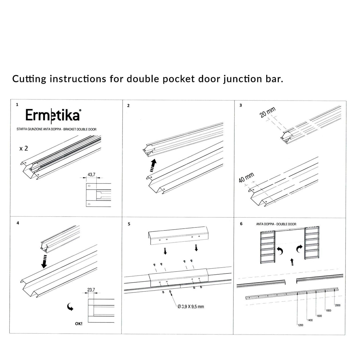Technical specification of how to cut double pocket door junction bar