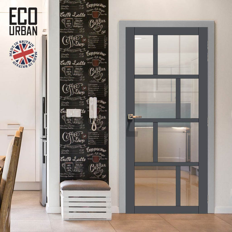 Handmade Eco-Urban Kochi 8 Pane Solid Wood Internal Door UK Made DD6415G Clear Glass - Eco-Urban® Stormy Grey Premium Primed