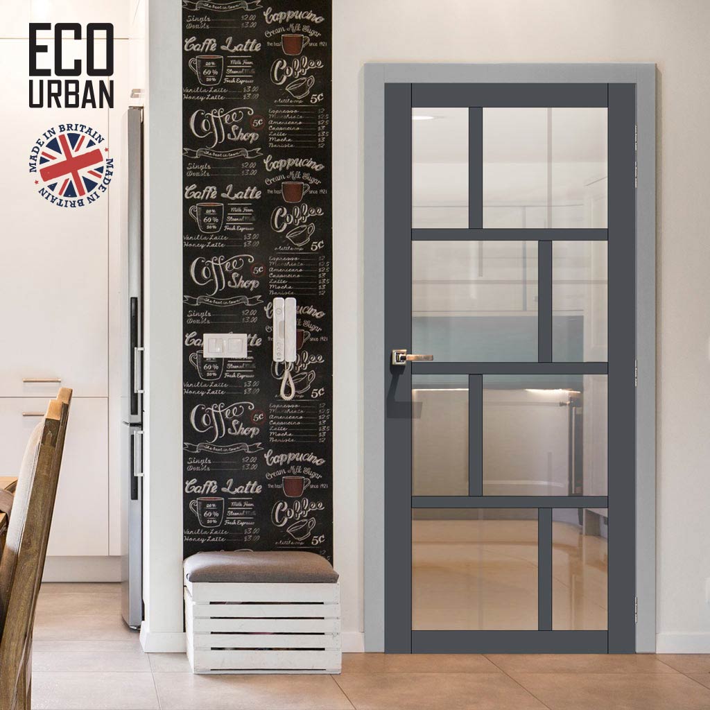 Handmade Eco-Urban Kochi 8 Pane Solid Wood Internal Door UK Made DD6415G Clear Glass - Eco-Urban® Stormy Grey Premium Primed