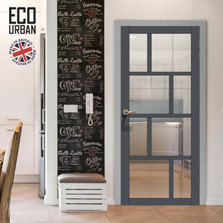 Image: Handmade Eco-Urban Kochi 8 Pane Solid Wood Internal Door UK Made DD6415G Clear Glass - Eco-Urban® Stormy Grey Premium Primed