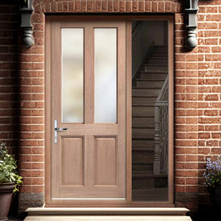 Image: Malton External Hardwood Front Door and Frame Set - Frosted Double Glazing - One Unglazed Side Screen