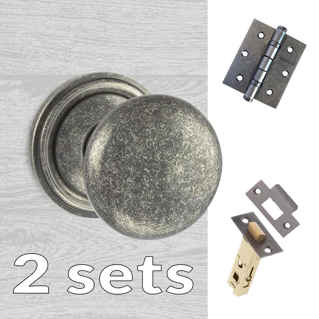 Two Pack Harrogate Mushroom Old English Mortice Knob - Distressed Silver