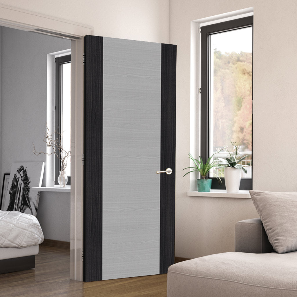 Bespoke Fire Door - Flush Dark Grey Panel - American Light Grey Ash Veneer - 30 Minute Fire Rated - Prefinished