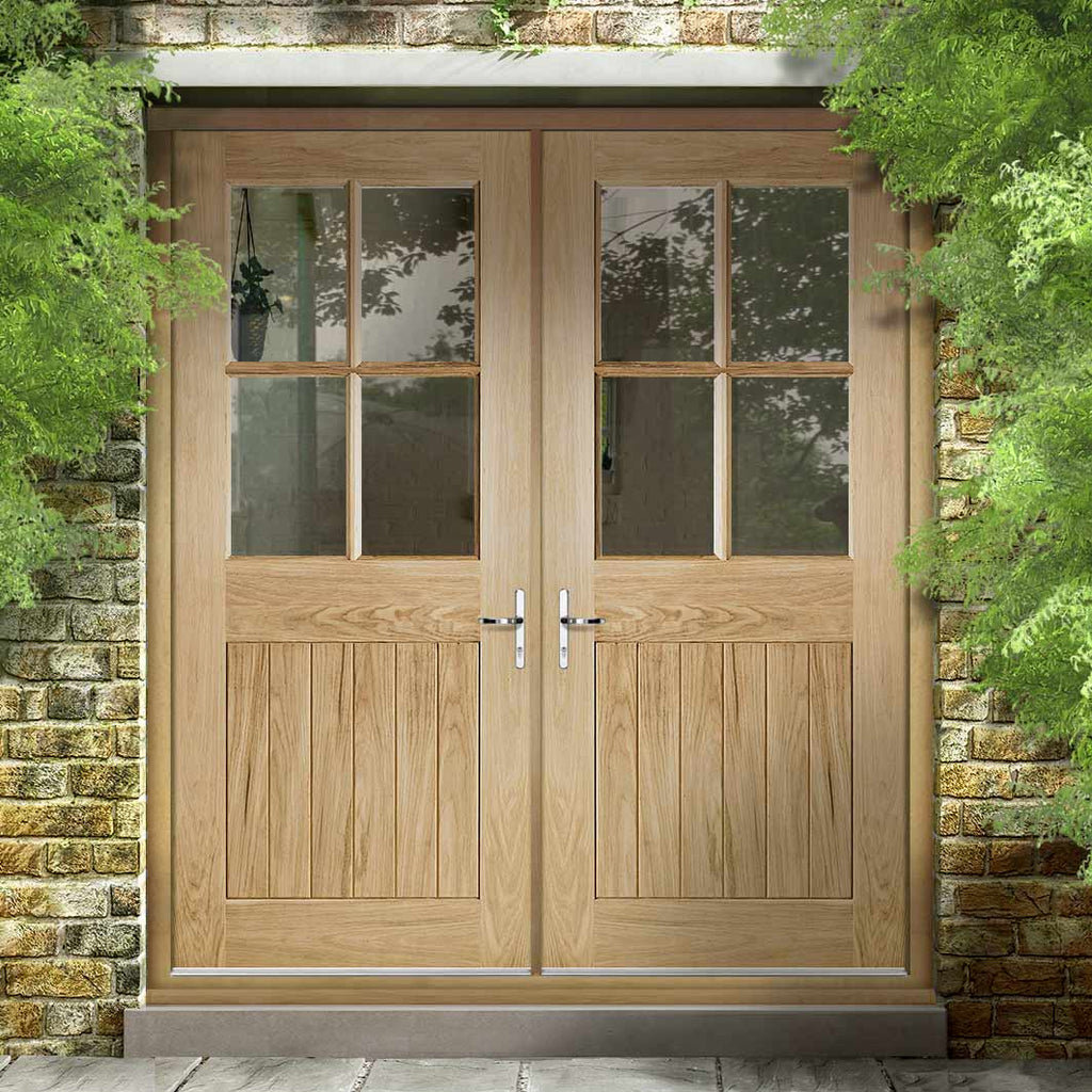 Cottage 4L Exterior Oak Double Door and Frame Set - Clear Double Safety Glazing