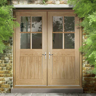 Image: Cottage 4L Exterior Oak Double Door and Frame Set - Clear Double Safety Glazing