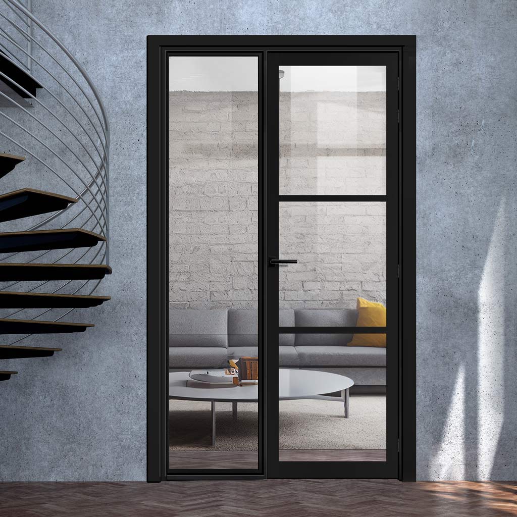 Bespoke Room Divider - Eco-Urban® Manchester Door DD6306C - Clear Glass with Full Glass Side - Premium Primed - Colour & Size Options