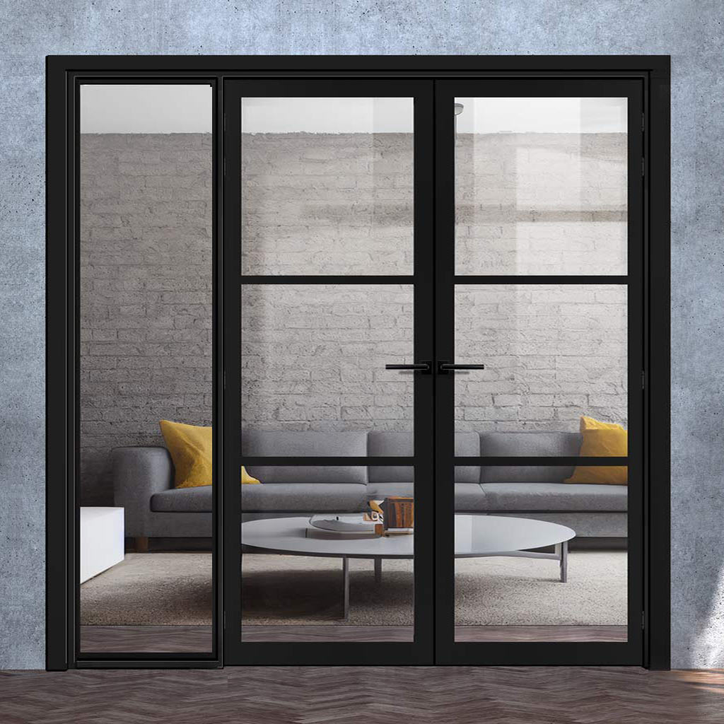 Room Divider - Handmade Eco-Urban® Manchester Door Pair DD6306C - Clear Glass - Premium Primed - Colour & Size Options