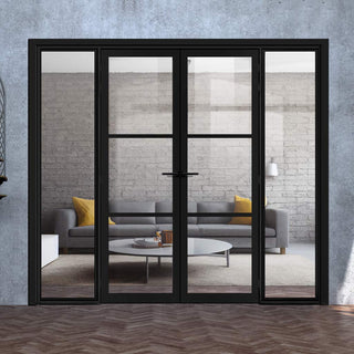 Image: Bespoke Room Divider - Eco-Urban® Manchester Door Pair DD6306C - Clear Glass with Full Glass Sides - Premium Primed - Colour & Size Options