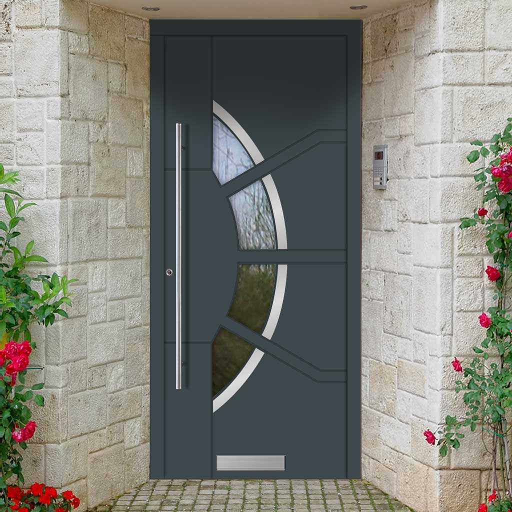 External ThruSafe Aluminium Front Door - 1767 CNC Grooves & Stainless Steel - 7 Colour Options