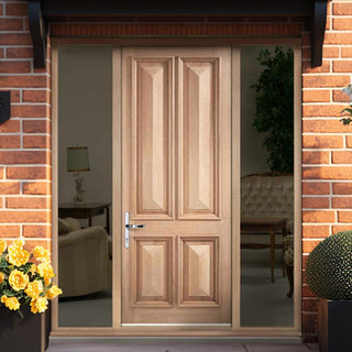 Image: Islington 4 Panel External Hardwood Front Door and Frame Set - Two Unglazed Side Screens