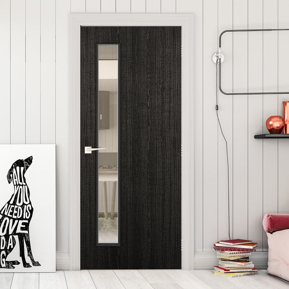 Bespoke Door - Flush American Dark Grey Ash Veneer - Clear Glass - 06 - Prefinished