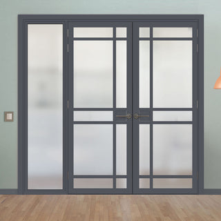 Image: Room Divider - Handmade Eco-Urban® Leith Door Pair DD6316F - Frosted Glass - Premium Primed - Colour & Size Options